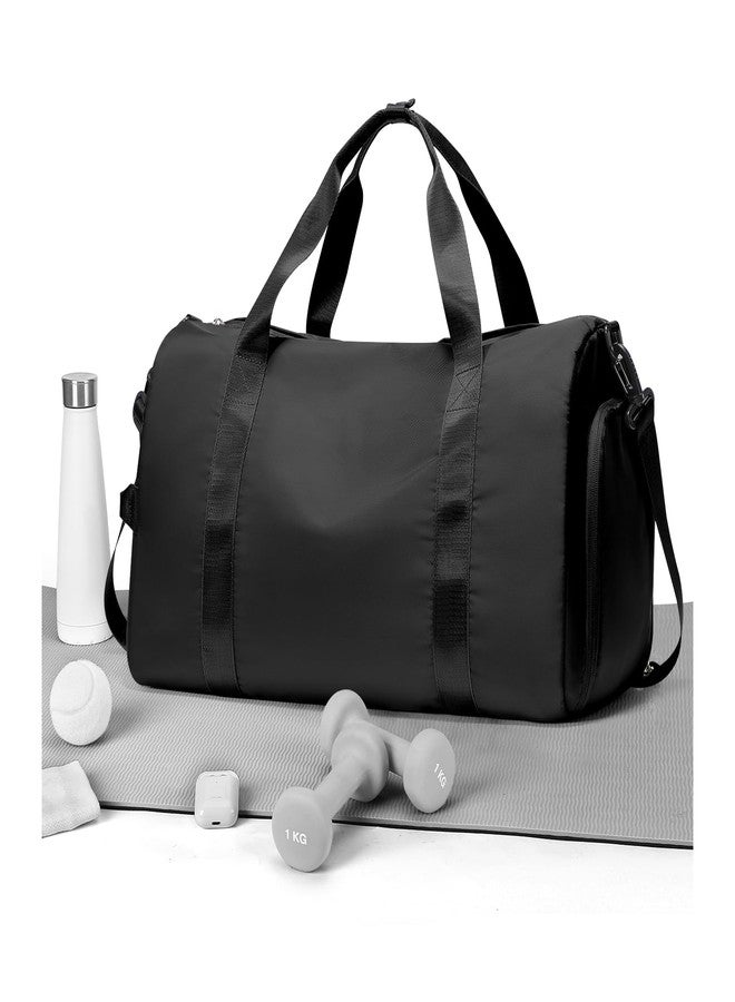Gym Duffle Bag for Women Carry on Luggage Travel Essentials Airline Approved Personal Item 18x14x8 Inches Lightweight Weekender Sports Travel Duffel Bag with Shoe Compartment Wet Pocket Men Black